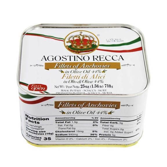 Agostino Recca Anchovies Fillets in Olive Oil Tin, 25 oz