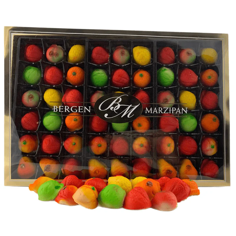 Bergen Marzipan 54 Piece Assorted Fruit Box, 25 oz