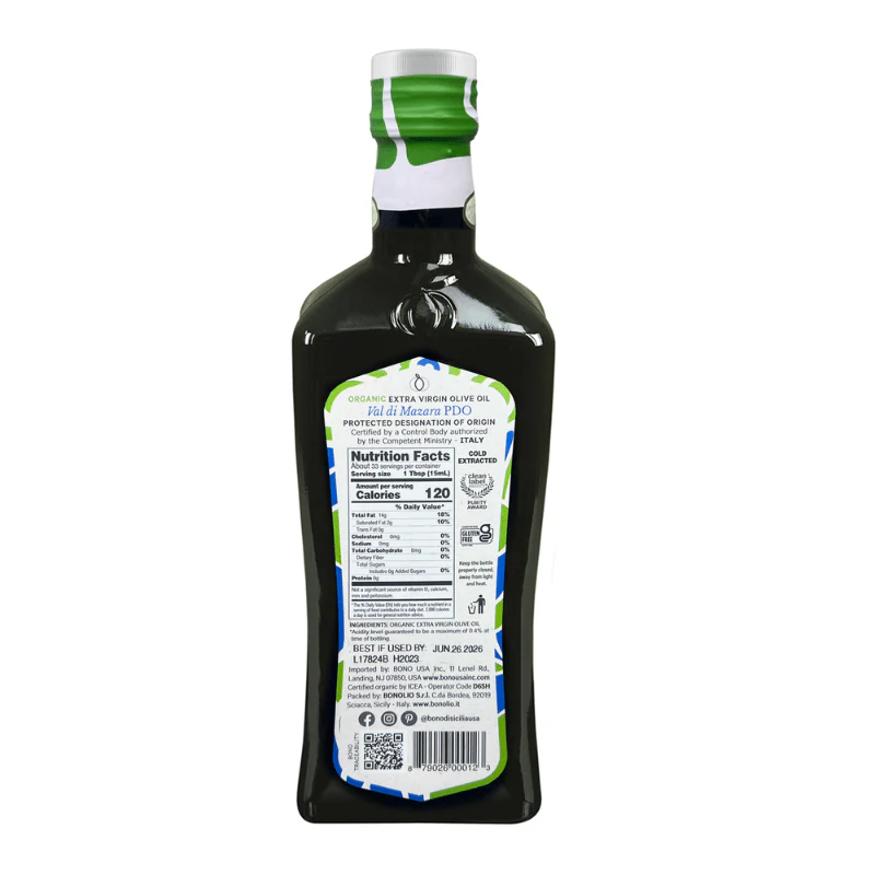 Bono PDO Sicilian Val Di Mazara Organic Extra Virgin Olive Oil, 16.9 oz - Image 2