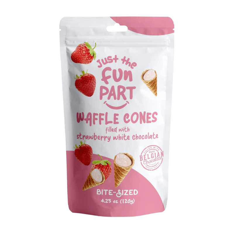 Just The Fun Part Mini Waffle Cones with Strawberry & White Chocolate, 4.23 oz