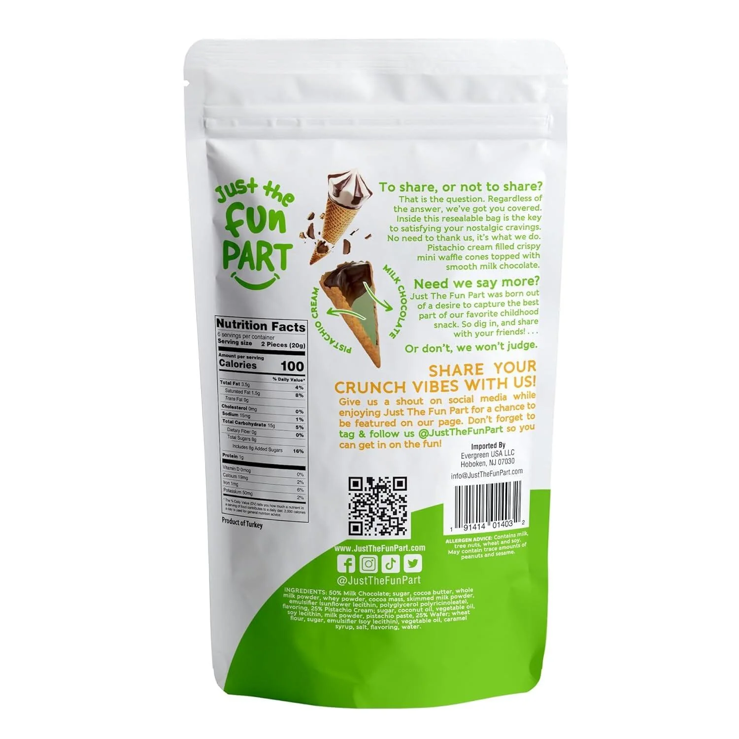 Just the Fun Part Pistachio Cream & Milk Chocolate Waffle Cones, 4.3 oz - Image 2