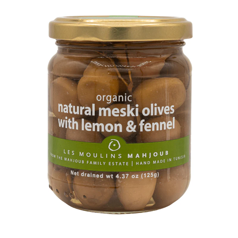 Les Moulins Mahjoub Organic Natural Meski Olives with Lemon & Fennel - 125g
