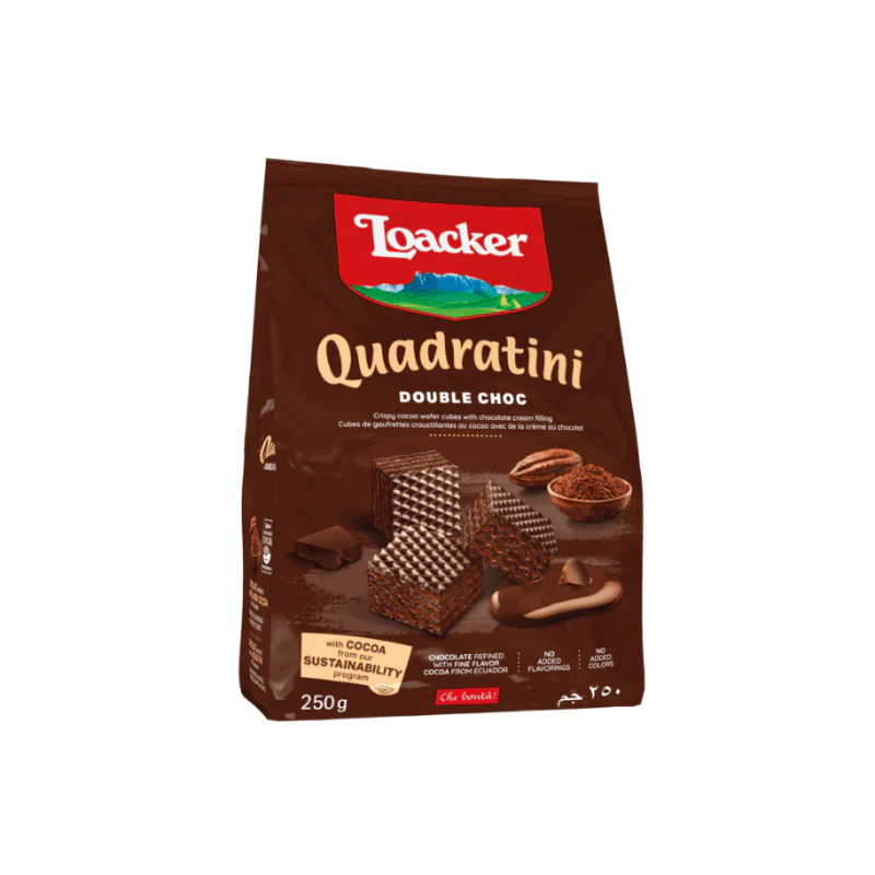 Loacker Quadratini Double Chocolate Cube Wafers, 8.8 oz