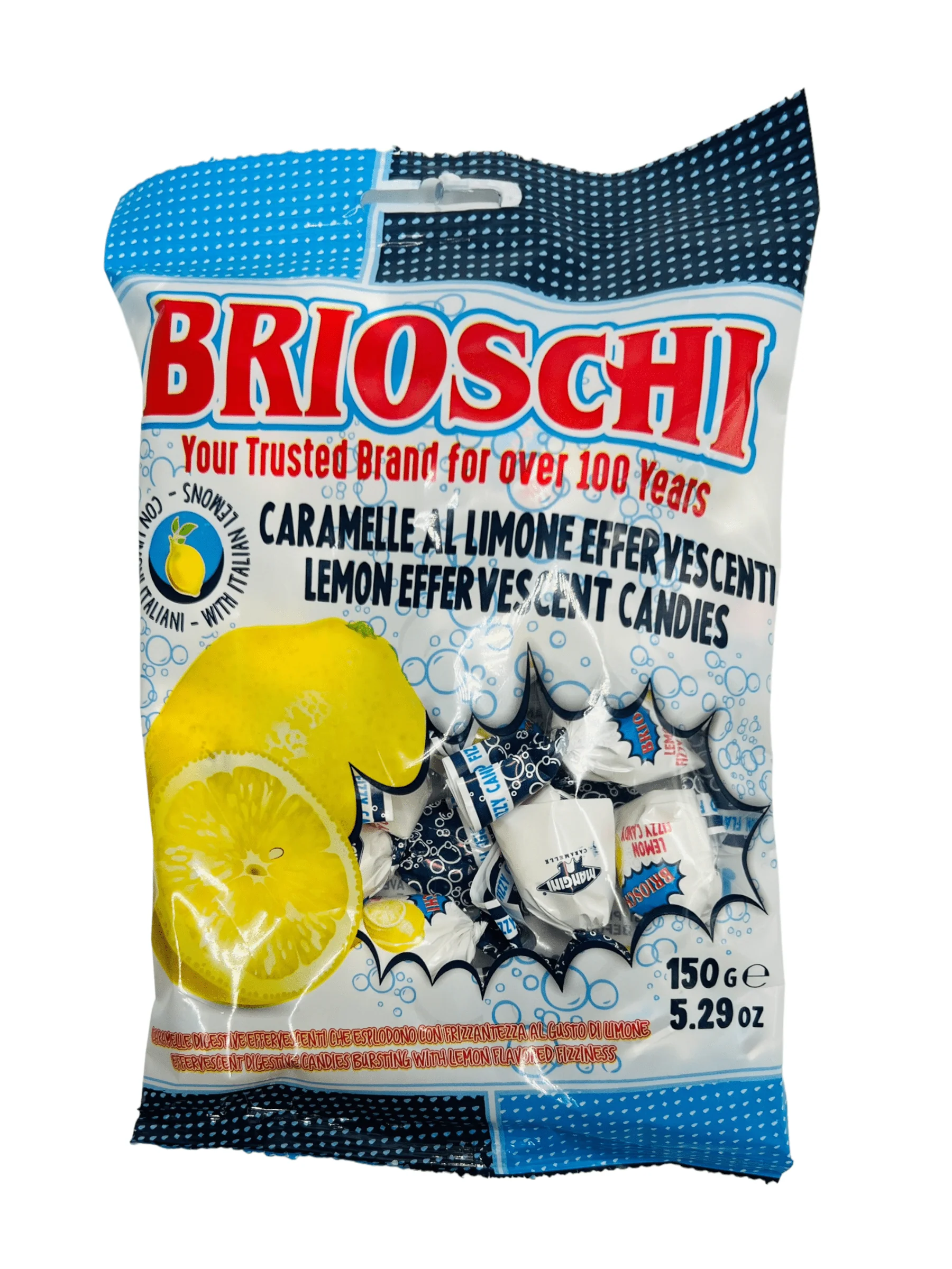 Brioschi Lemon Effervescent Digestive Fizzy Candy Retail bag, 5.29 oz