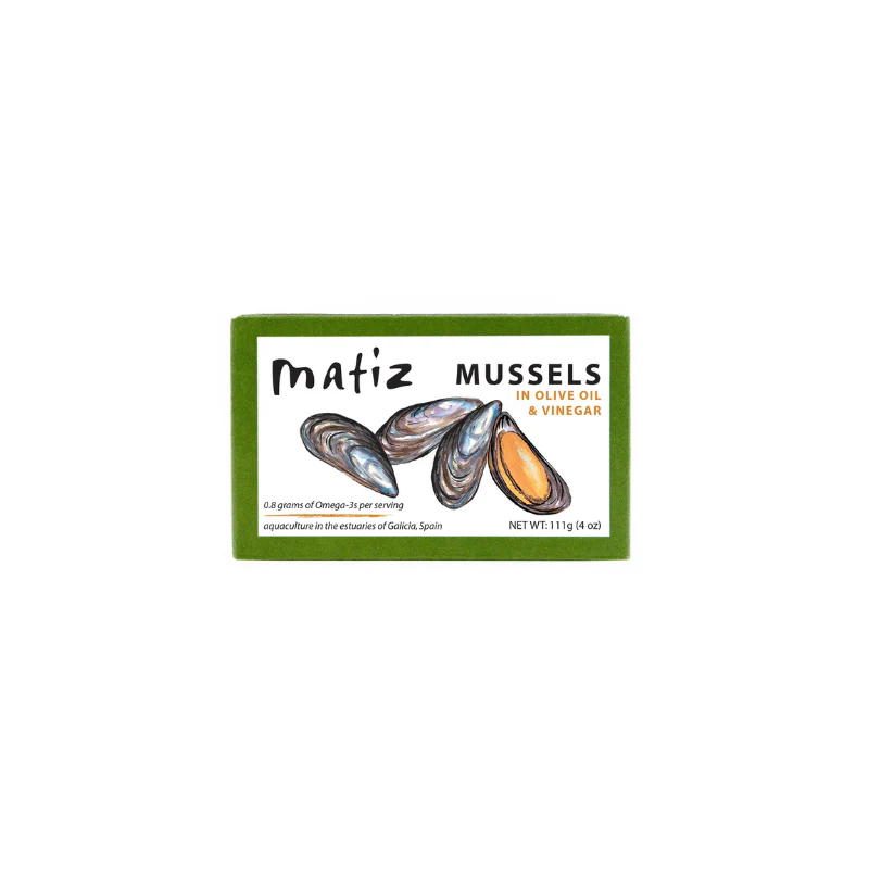 Matiz Gallego Organic Mussels in Olive Oil and Vinegar, 4 oz
