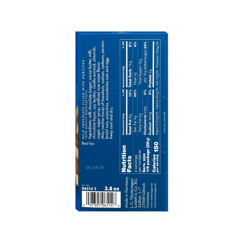 [Best Before: 06/02/2026] Niederegger Marzipan Covered with Milk Chocolate Bar, 3.88 oz - Image 2