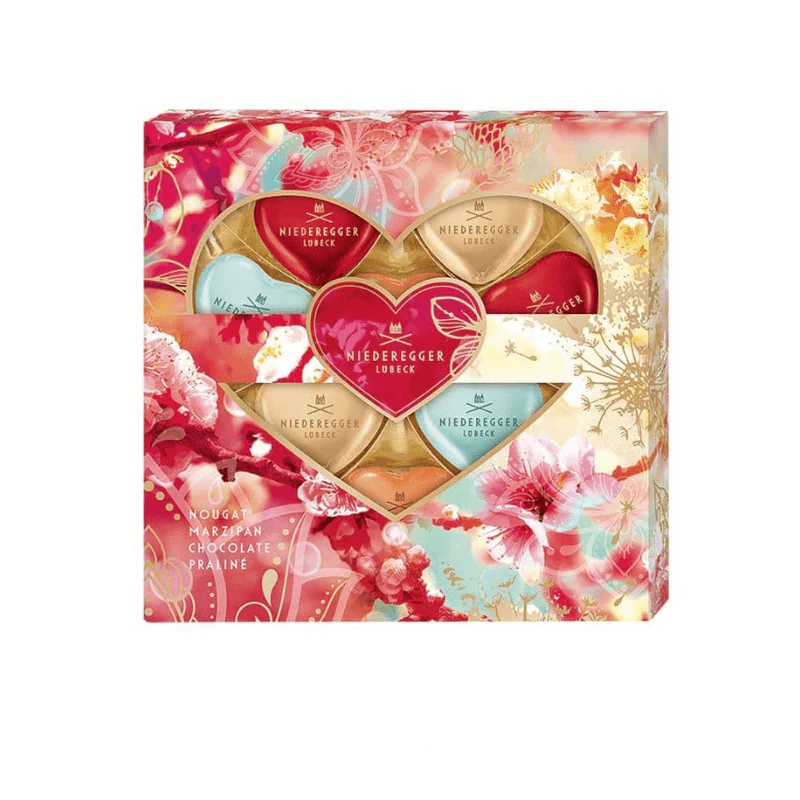 Niederegger Master Selection Hearts Flowers Marzipan Pralines with Chocolate, 4.4 oz