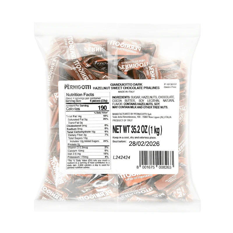 Pernigotti Gianduiotti Dark Hazelnut Sweet Chocolate Pralines, 2.2 Lbs