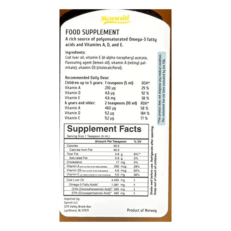 [Best Before: 11/30/2026] Sanniti 100% Natural Lemon Cod Liver Oil, 8.45 oz - Image 3