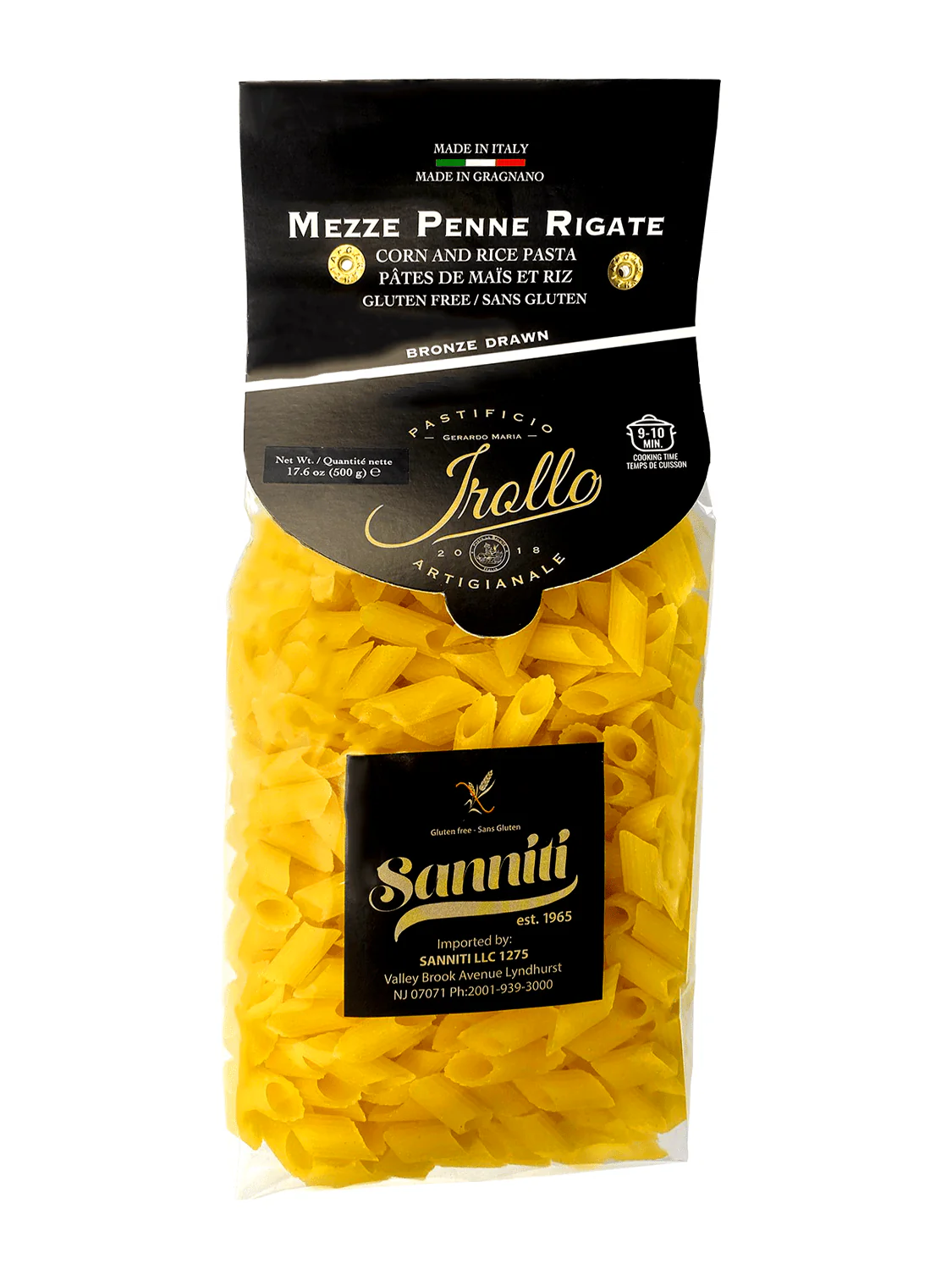 Sanniti by Irollo Gluten Free Mezze Penne Rigate, 17.6 oz