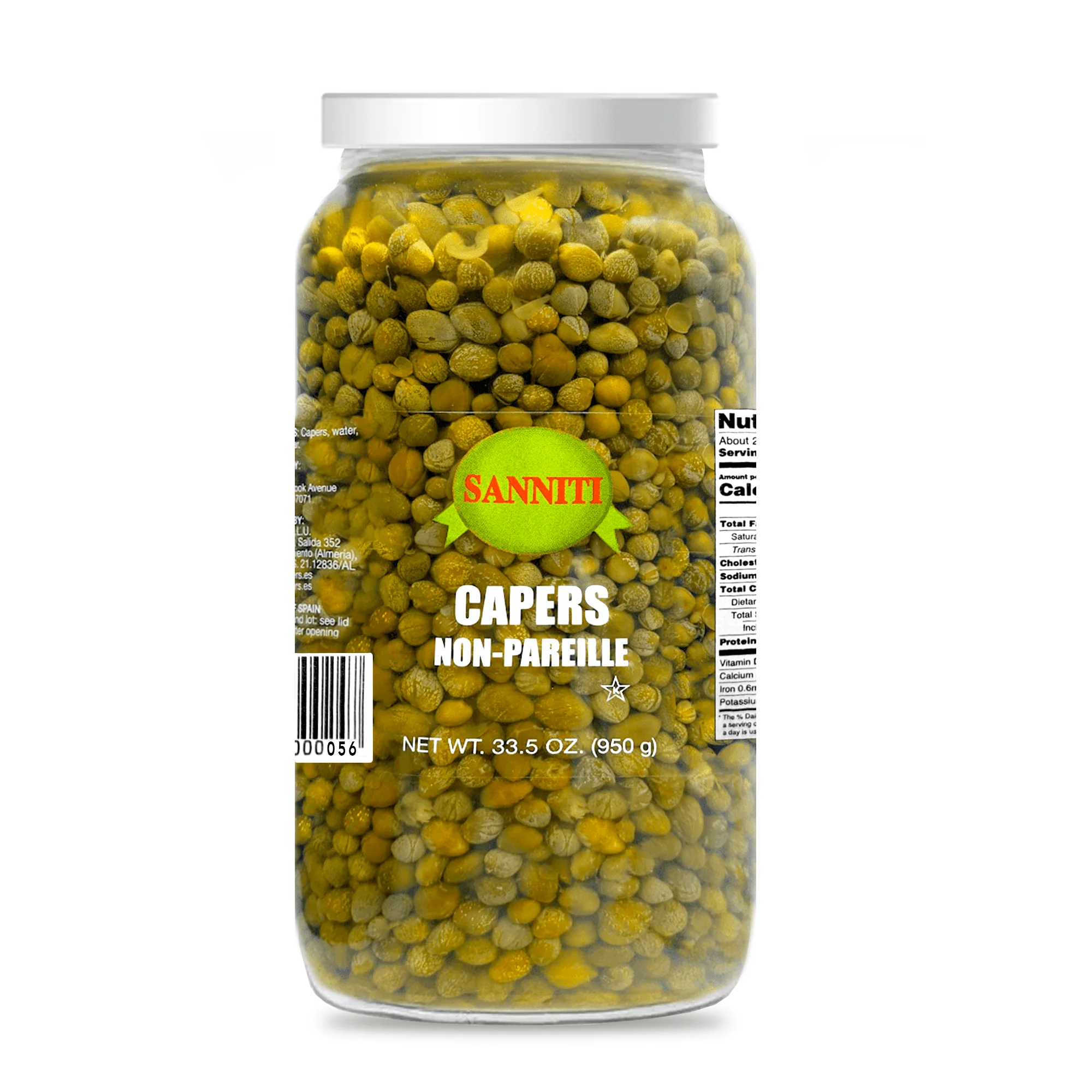 Sanniti Capers Non-Pareille in Vinegar and Salt Brine, 33.5 oz