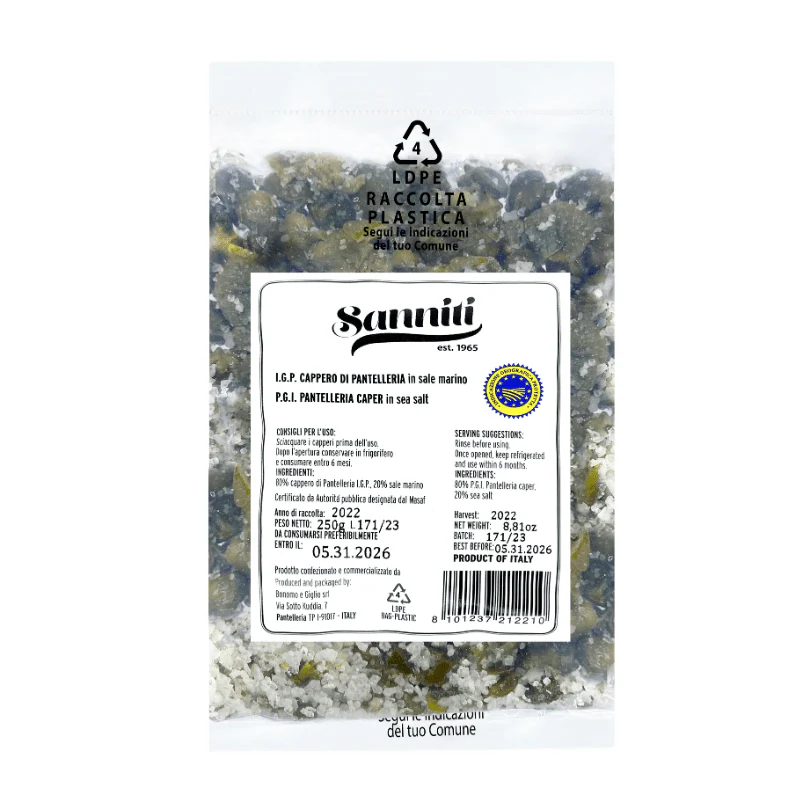 Sanniti Capers Pantelleria in Sea Salt IGP, 250 grams
