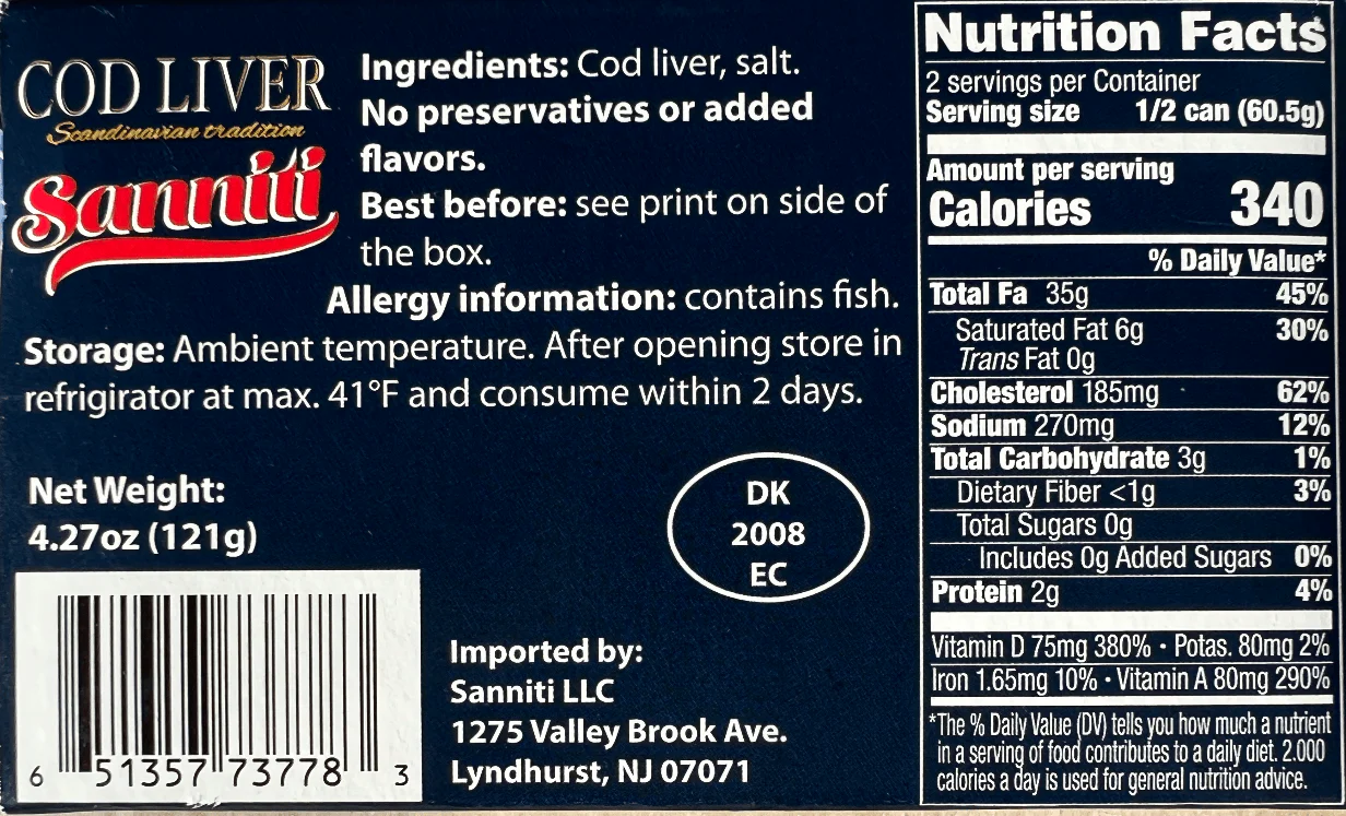 Sanniti Danish Cod Liver, 4.27 oz (121 g) - Image 3