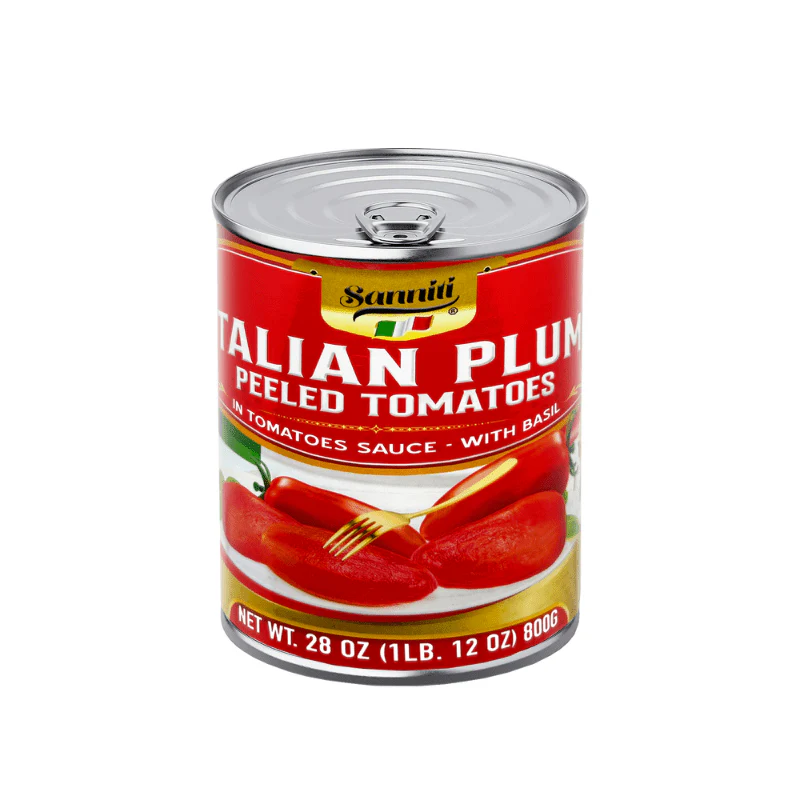 Sanniti Italian Plum Peeled Tomatoes in Tomato Sauce with Basil, 28 oz