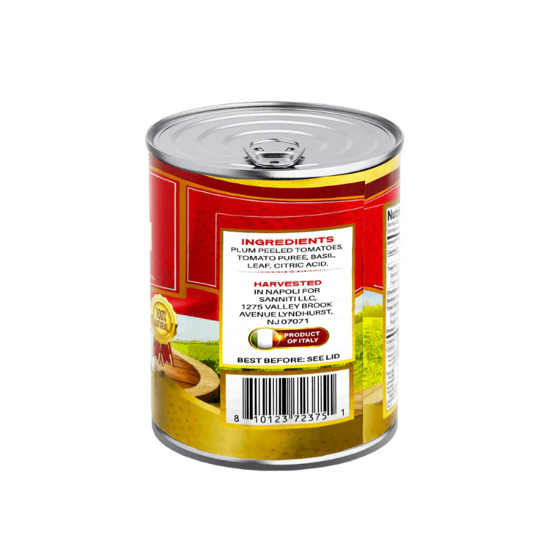 Sanniti Italian Plum Peeled Tomatoes in Tomato Sauce with Basil, 28 oz - Image 2