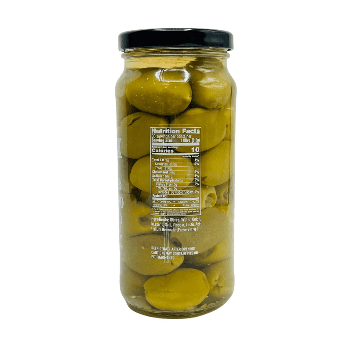 [Best Before: 08/30/2026] Sanniti Jalapeno & Onion Stuffed Olives, Net Weight 16 oz - Drained Weight 10 oz - Image 2