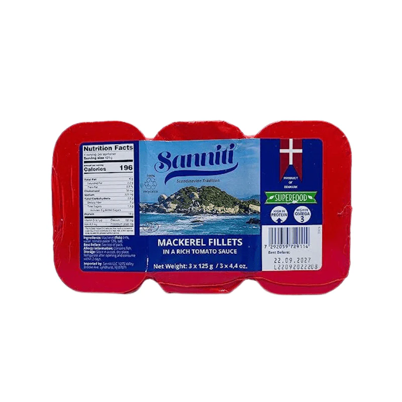 Sanniti Mackerel Fillets in a Rich Tomato Sauce, 4.4 oz [Pack of 3]