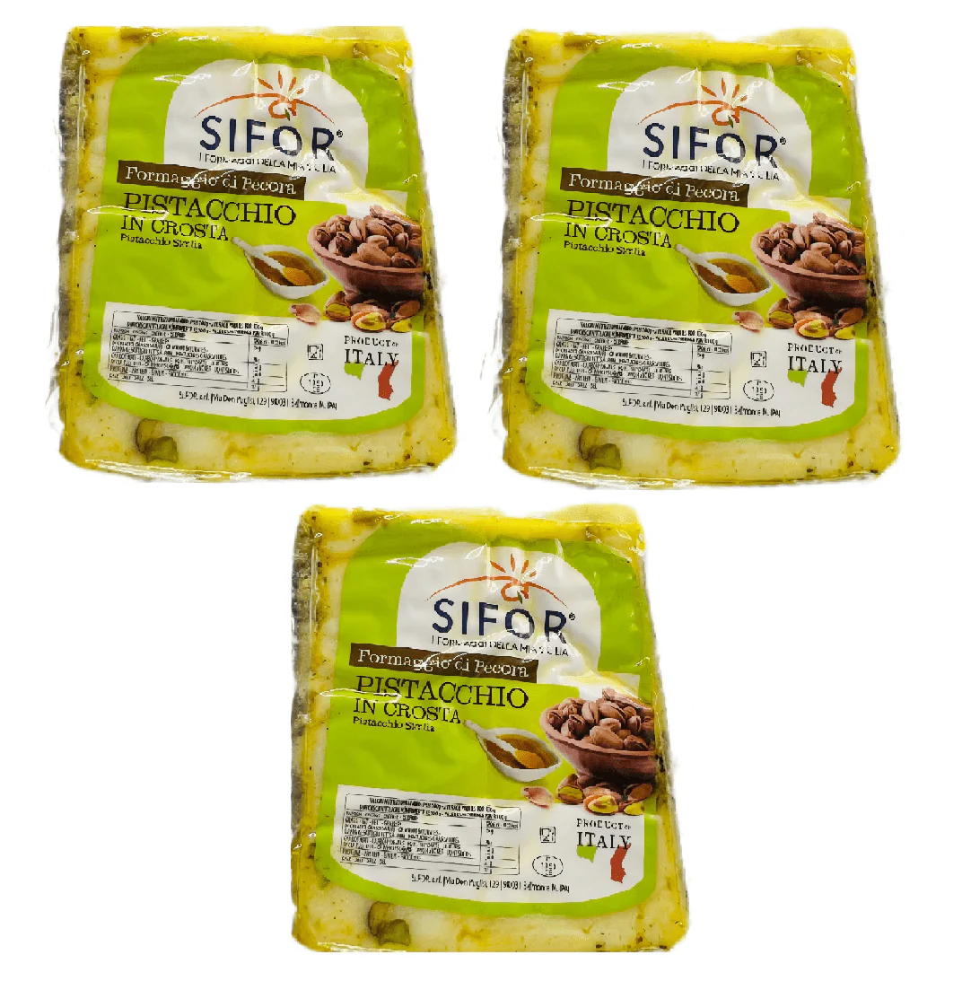 Sifor Pecorino with Pistachio On Rind Wedge, 8 oz [Pack of 3]