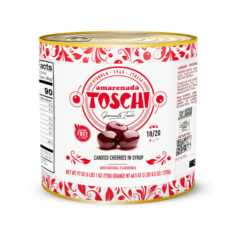 Toschi Amarena Candied Cherries in Syrup, 6 lbs