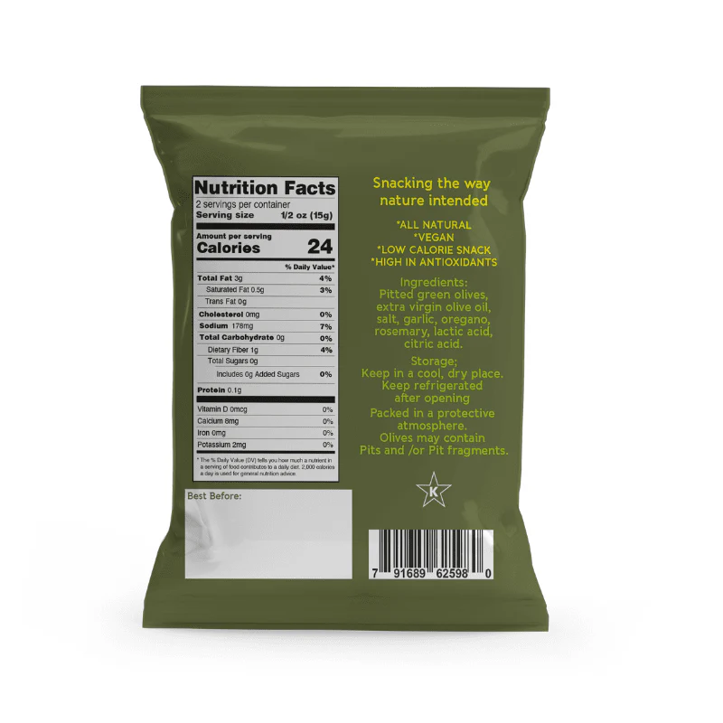 Valesco Grilled and Marinated Pitted Green O'lives 2 Snack, 1.1 oz - Image 2