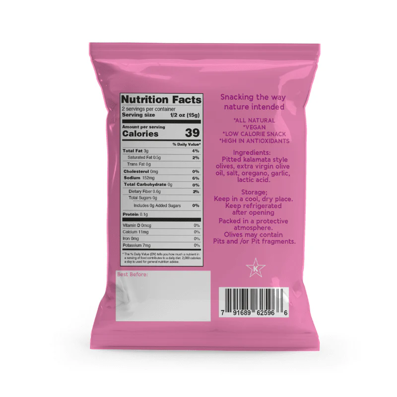 Valesco Oregano and Garlic Pitted Kalamata O'lives 2 Snack, 1.1 oz - Image 2