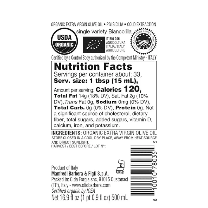 Villa Barbera Organic Biancolilla Extra Virgin Olive Oil, 16.9 oz - Image 2